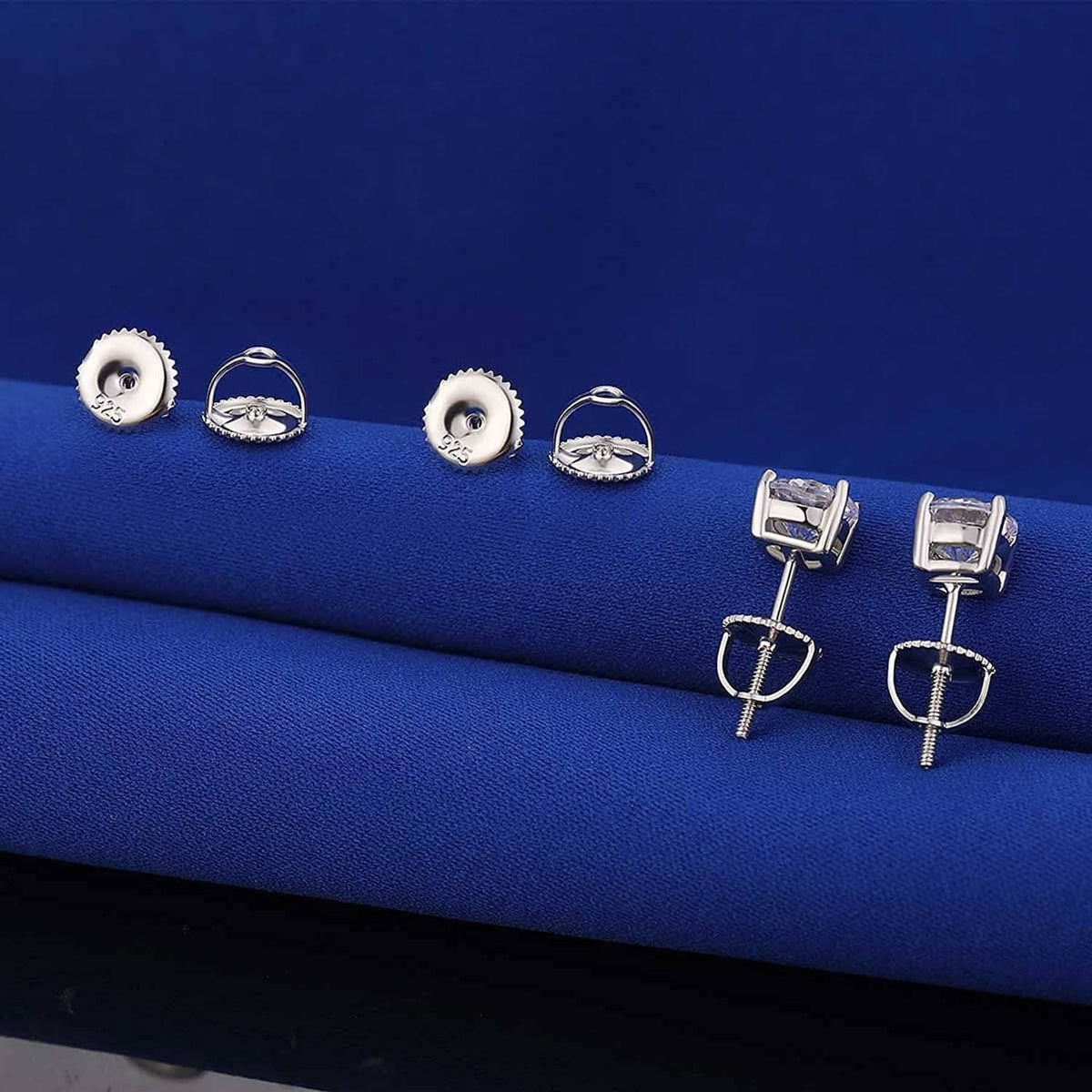Screw earring backs with threaded posts and round 925 tops, set