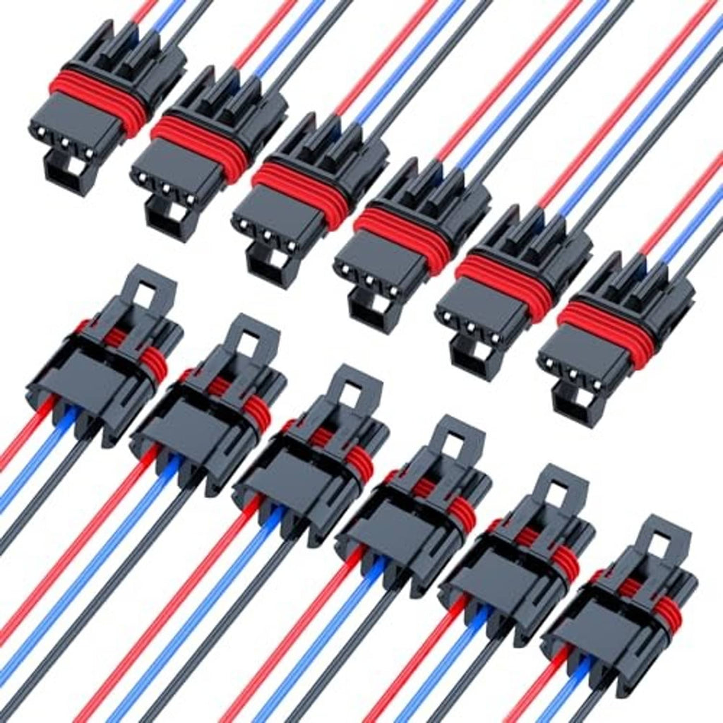 Pulse power plug pigtail connectors, red and blue wire leads in black housings