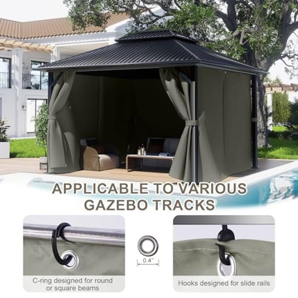 Olive-green gazebo privacy curtain panels with eyelets for sliding tracks