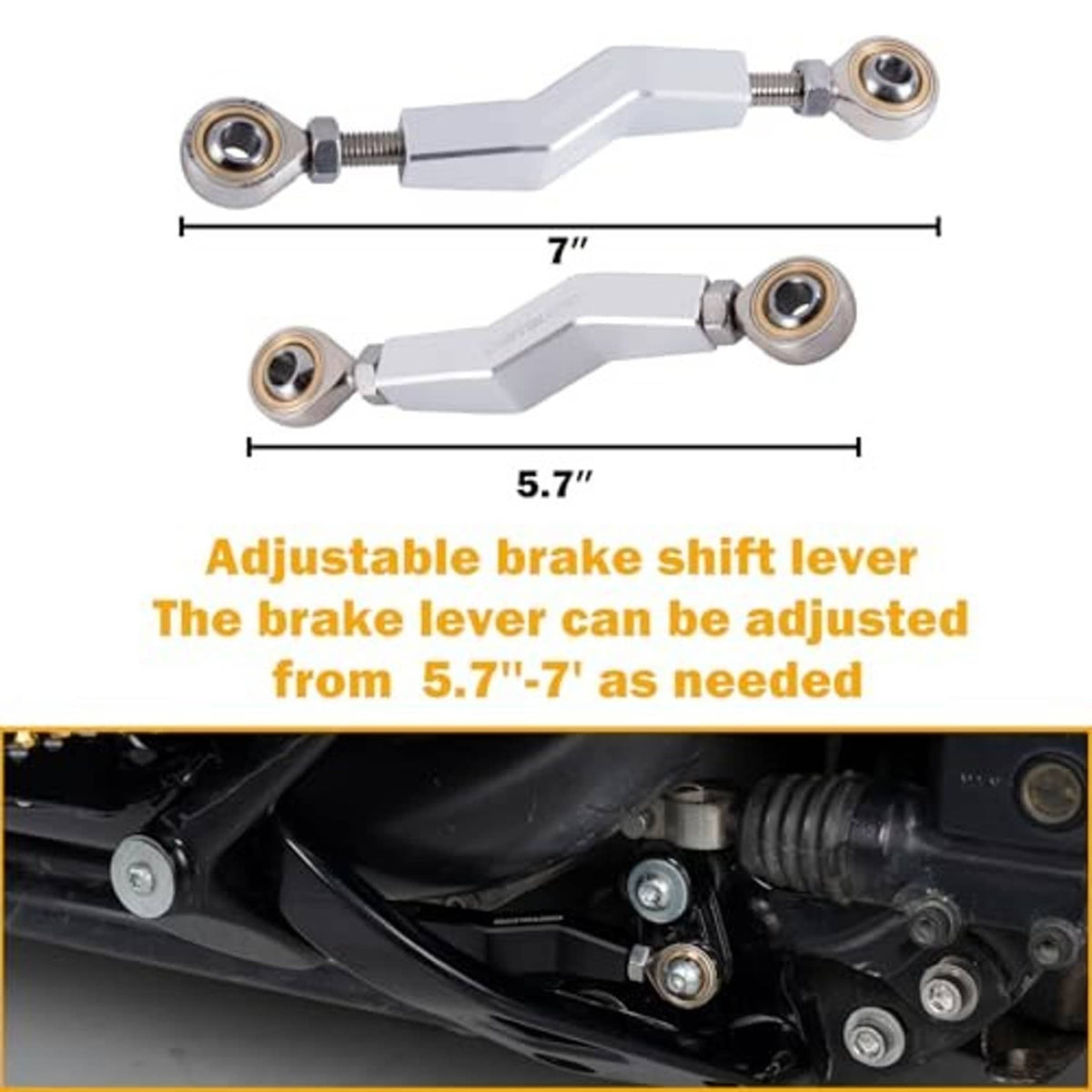 Adjustable brake shift lever pair with end bearings and mounting hardware