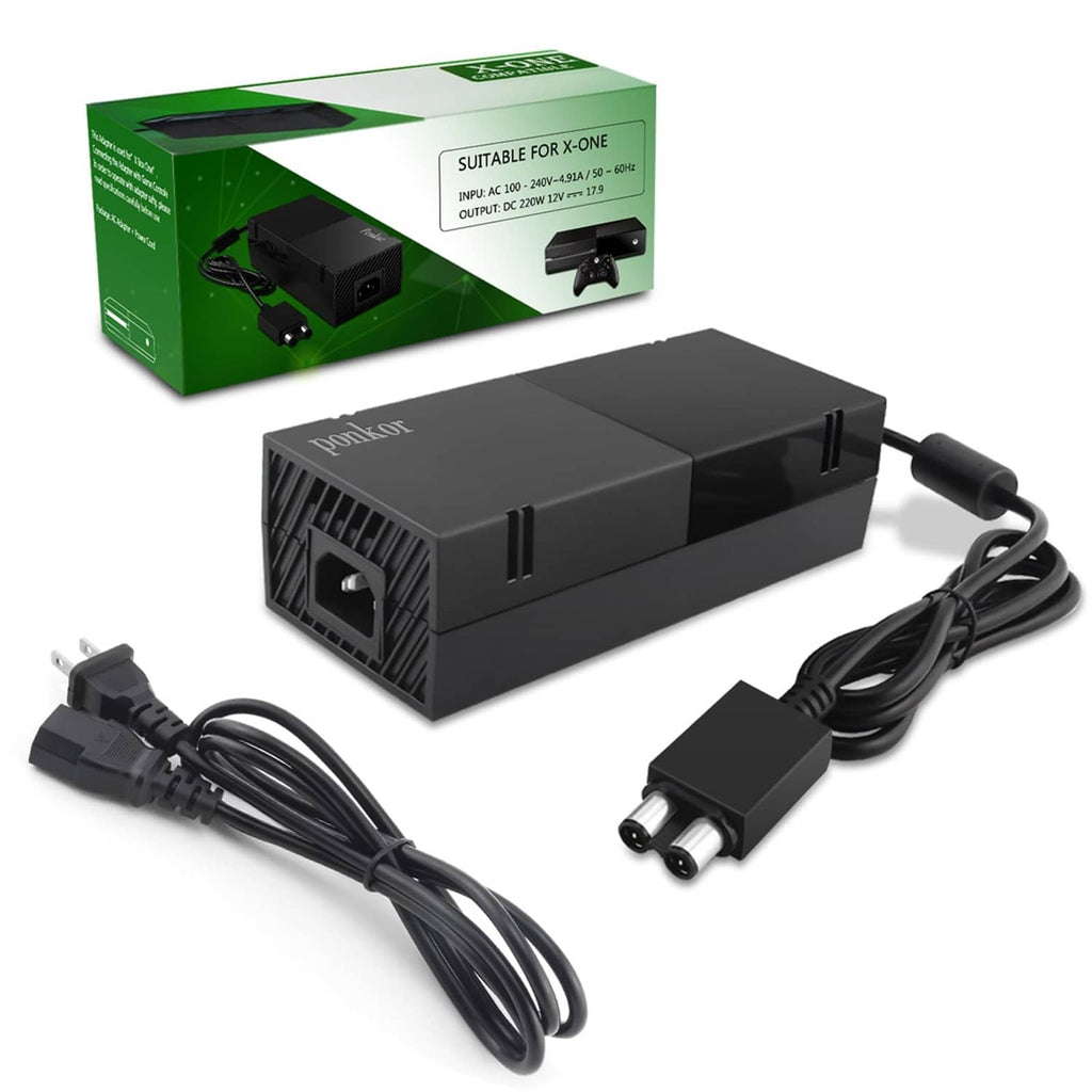 Black power supply brick with AC cord and DC plug connector for Xbox One
