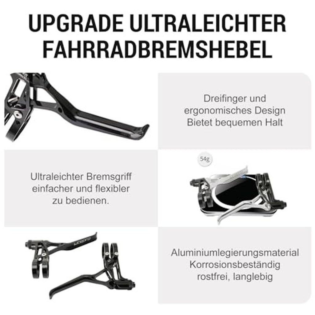 Ultralight bicycle brake lever pair with long ergonomic lever handles, black alloy