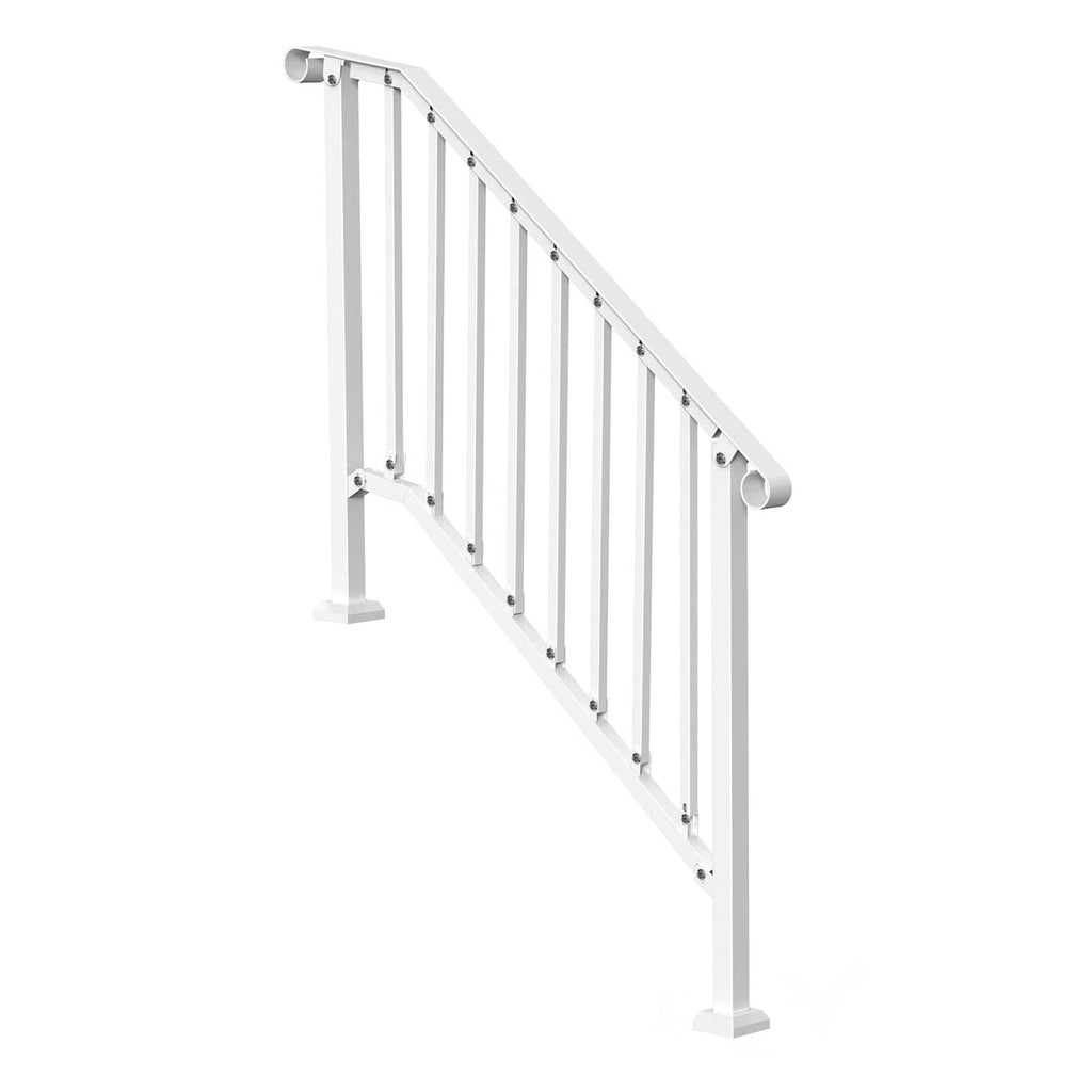 Outdoor step handrail in white with arched top and vertical balusters
