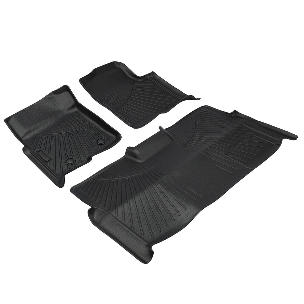 Black molded floor mat set with two front mats and one rear mat, angled for full coverage.