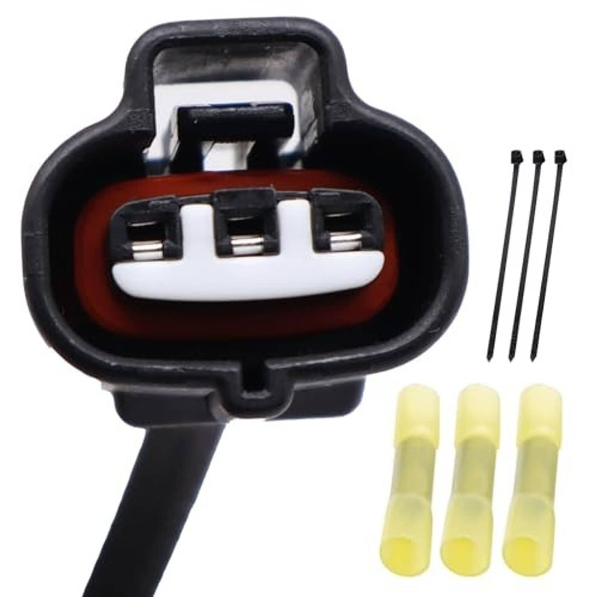 Throttle position sensor connector with red inner seal and three terminal pins