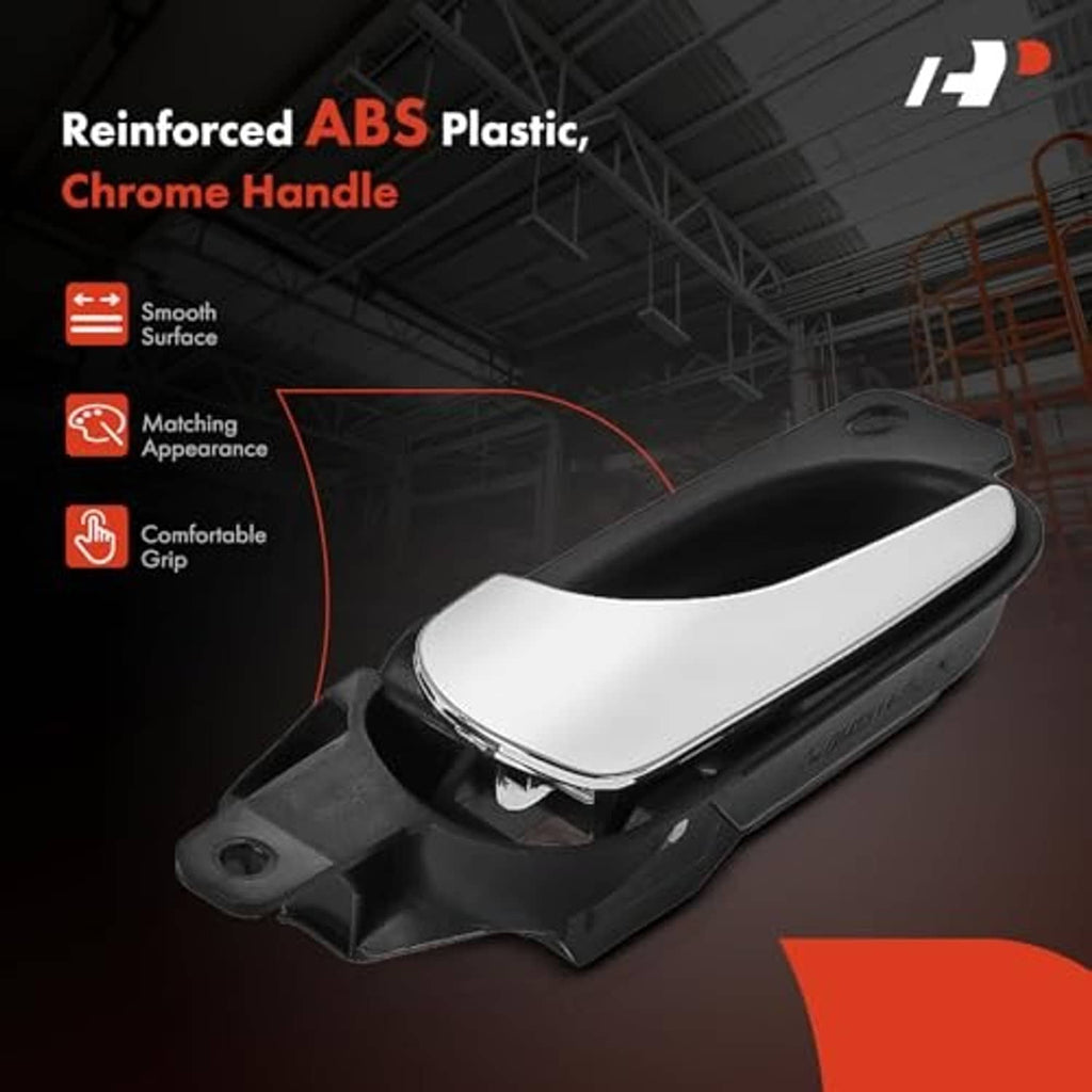 Chrome interior door handle with black ABS base and smooth curved lever