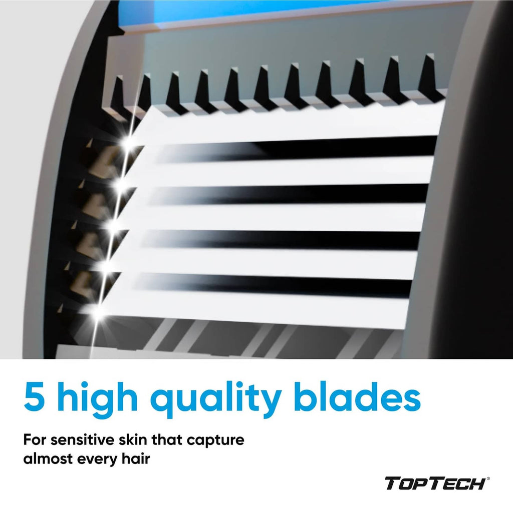 Razor blade cartridge showing multiple sharp blades, close-up detail