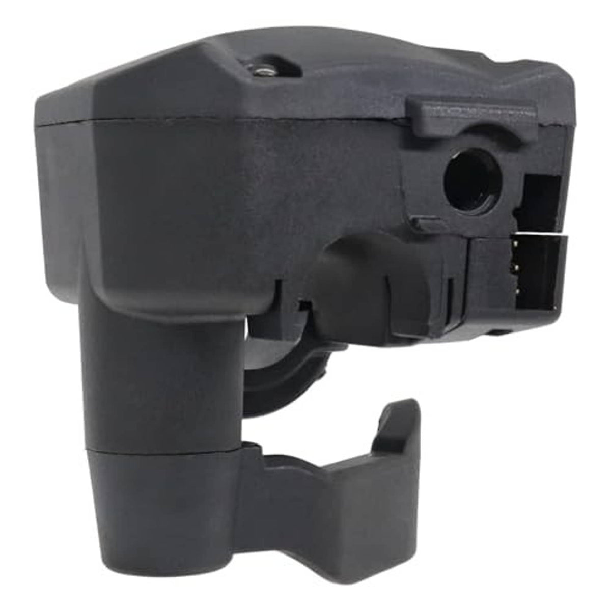 Black thumb throttle lever with rubberized thumb grip and vented housing