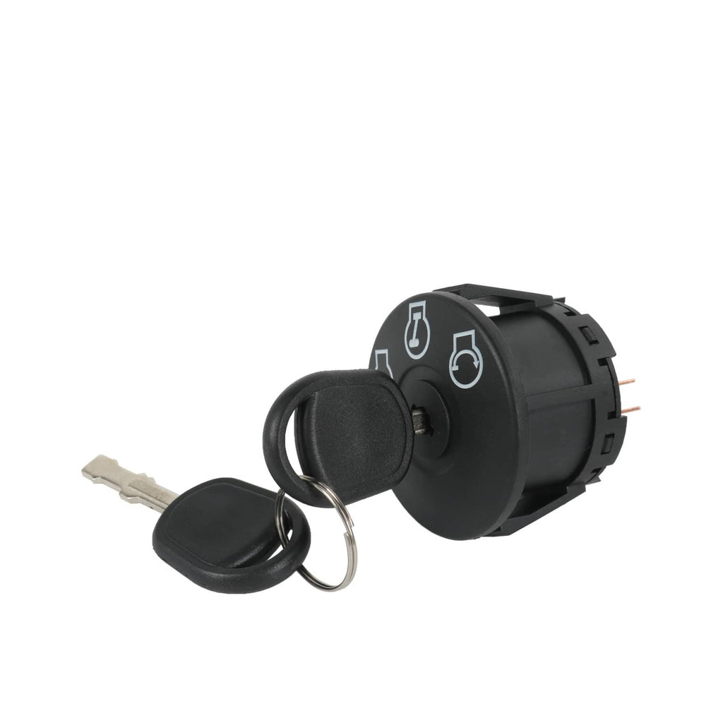 Ignition switch with two keys and key ring, black round face with icons