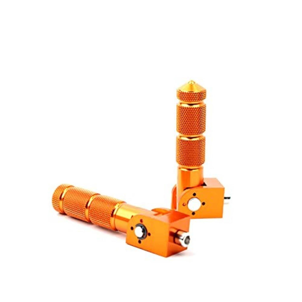 Orange CNC folding motorcycle foot peg assembly with knurled grip and side mounting