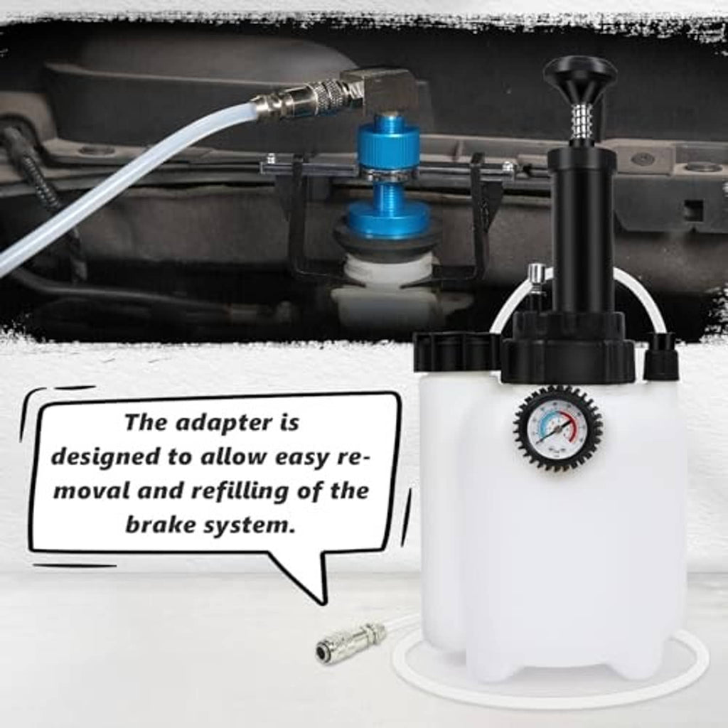 Brake fluid fill adapter kit with blue master cylinder cap and quick-connect hose