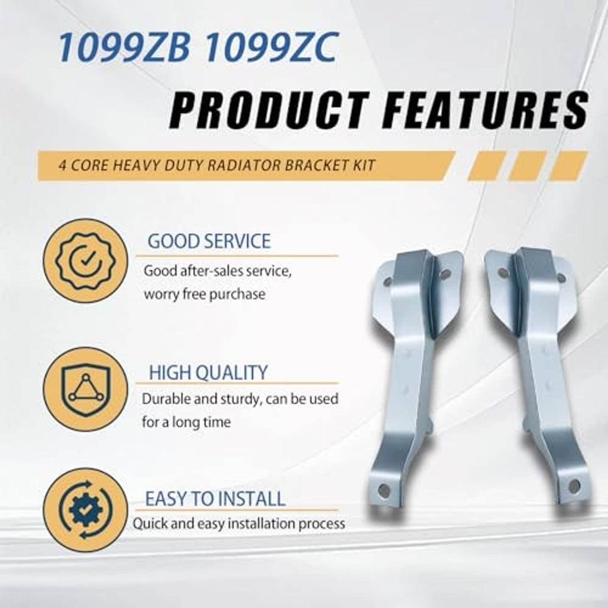 Pair of light blue heavy-duty radiator brackets with mounting holes and tabs