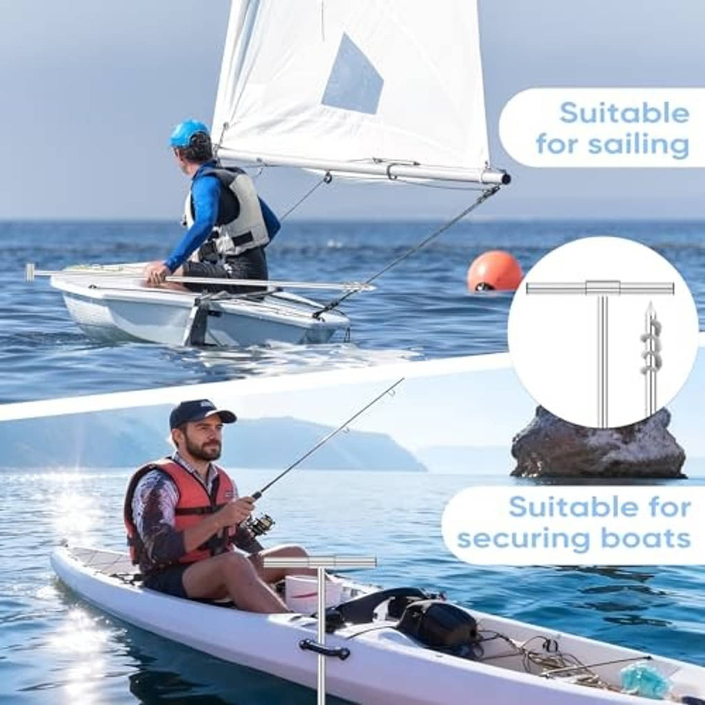 Stainless shallow-water anchor pole suited for securing small sailing boats