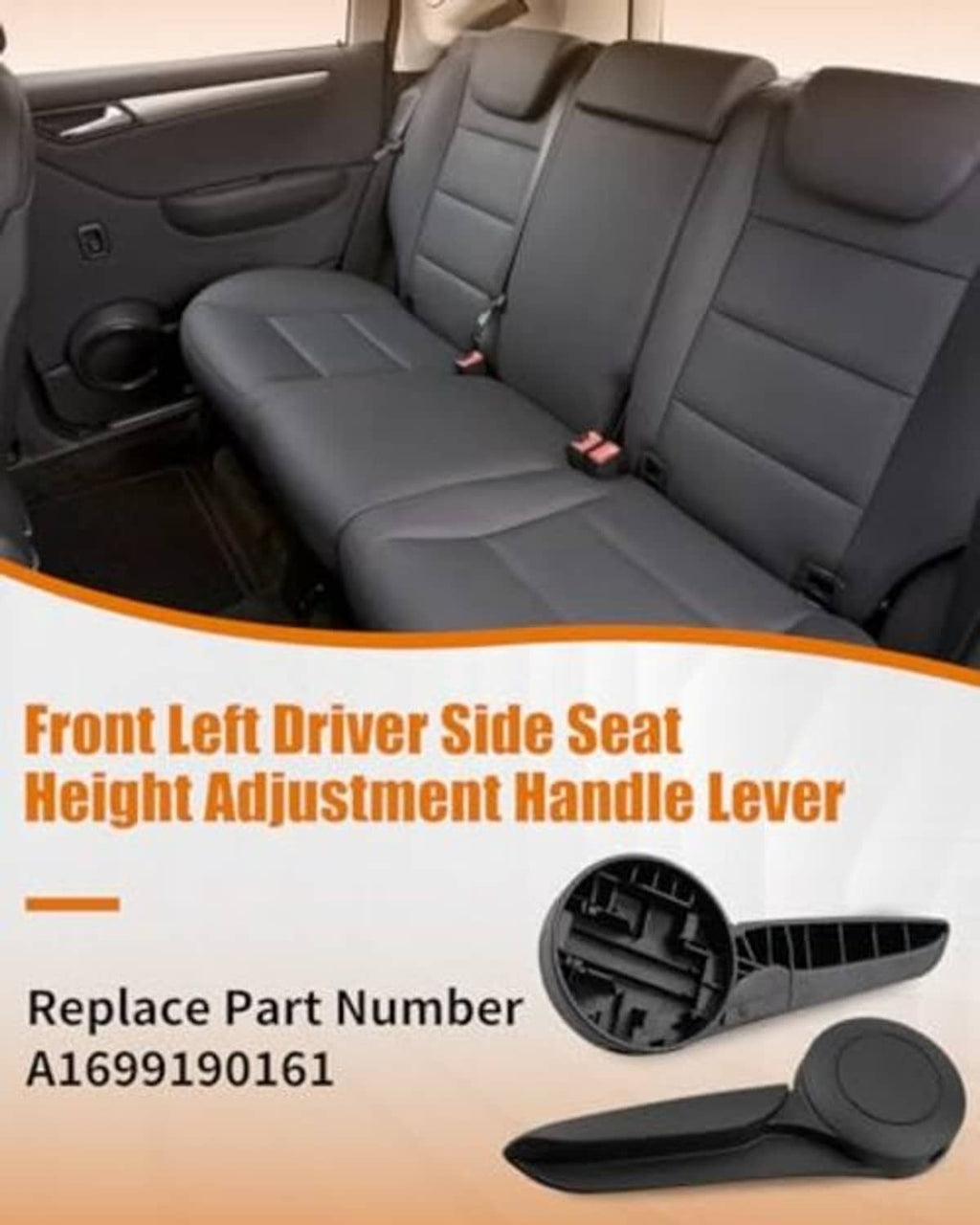 Black driver seat height adjustment handle lever with round knob, shown by front seat area