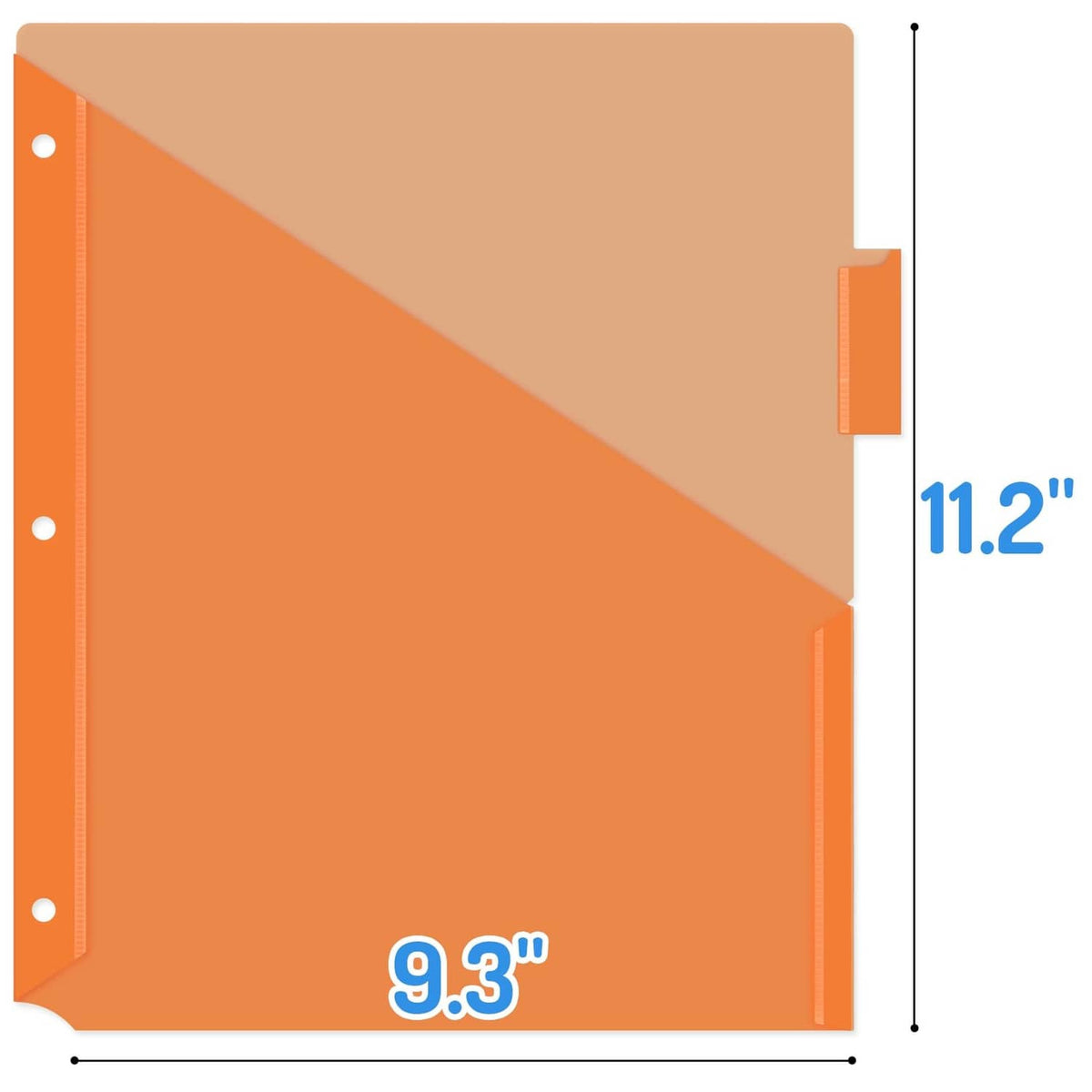 Orange plastic binder divider with tab and 9.3 x 11.2 in