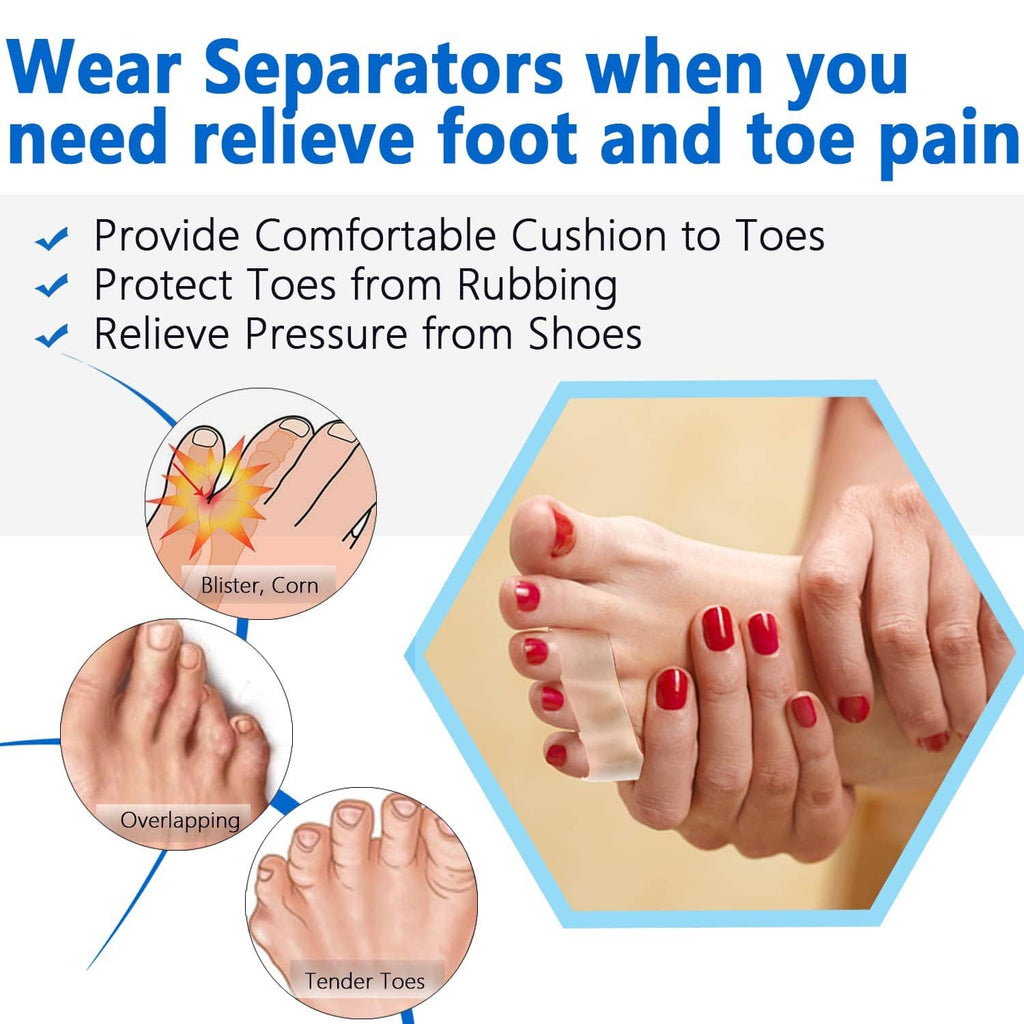 Silicone pinky toe separator, curved translucent pad to protect toes from rubbing