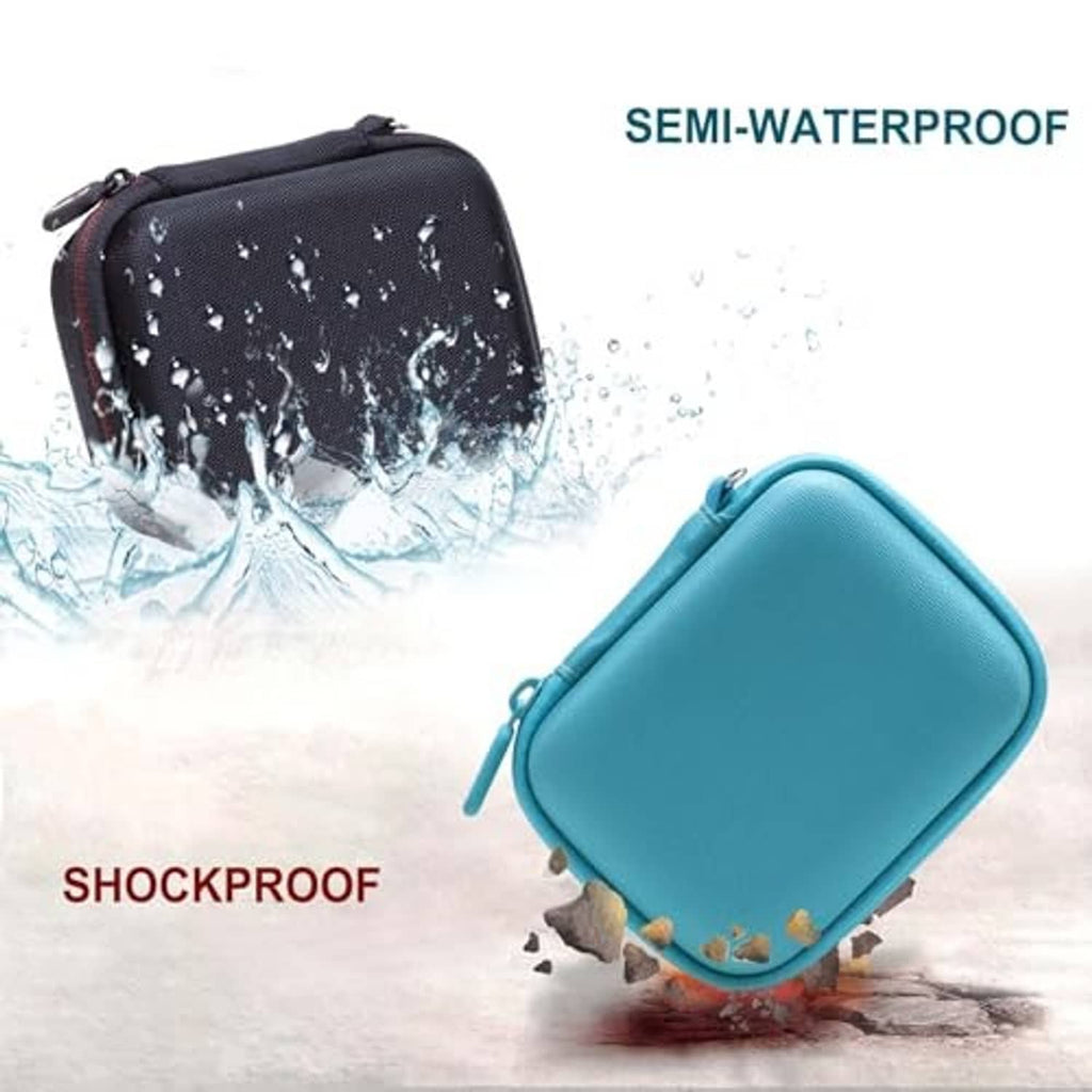 Black and teal zippered speaker cases with mesh front panels and water-splash protection