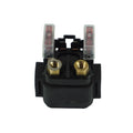 Starter solenoid relay with two brass terminals and red-tinted contact covers