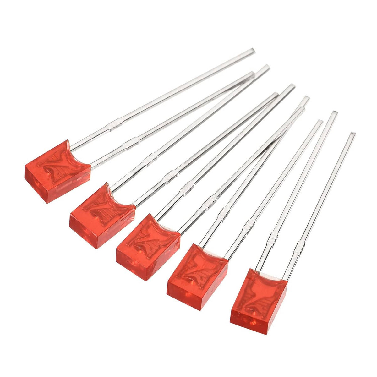 Red rectangular LED lamp bulbs with two silver leads, multipack arrangement