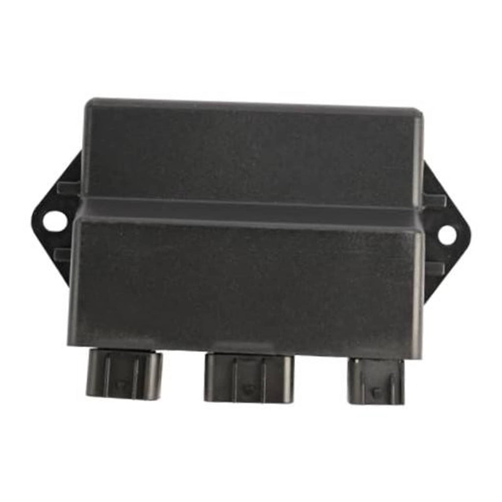 Black CDI ignitor box with side mounting tabs and three electrical plug ports