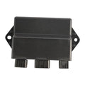 Black CDI ignitor box with side mounting tabs and three electrical plug ports