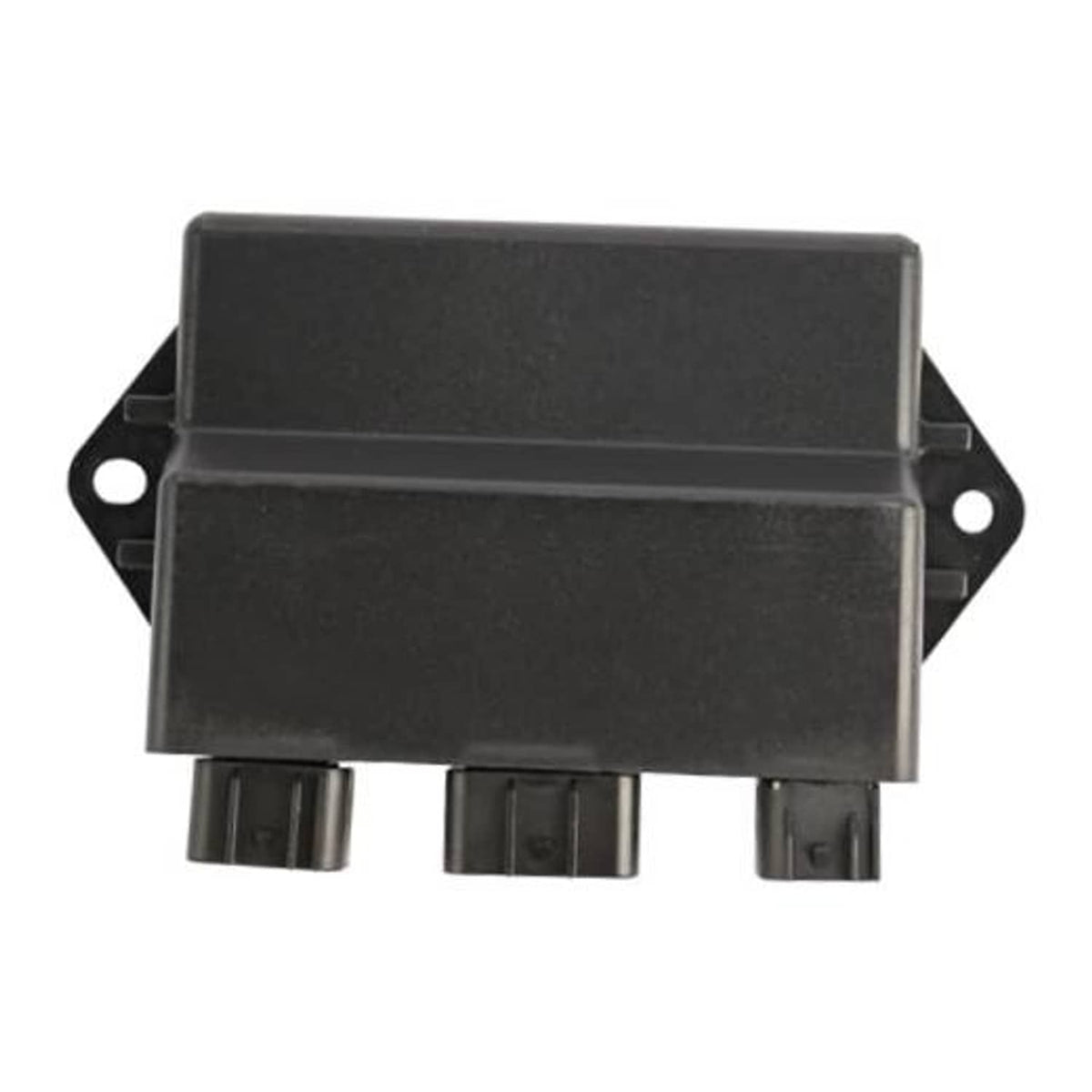 Black CDI ignitor box with side mounting tabs and three electrical plug ports