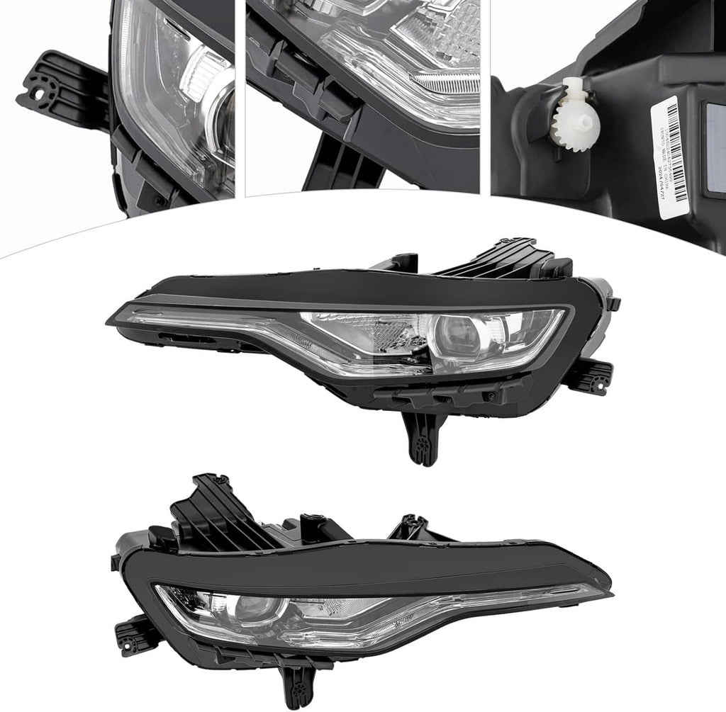 LED DRL headlight with clear lens and black housing; side and front detail views