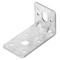 Silver L-angle corner brace bracket with multiple mounting holes and reinforced bend.