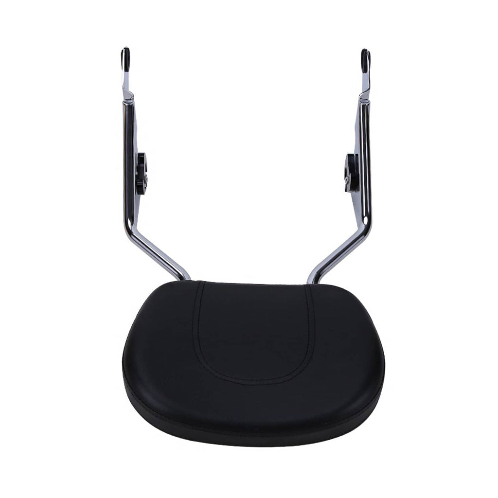 Detachable sissy bar backrest pad with black underside and chrome support legs