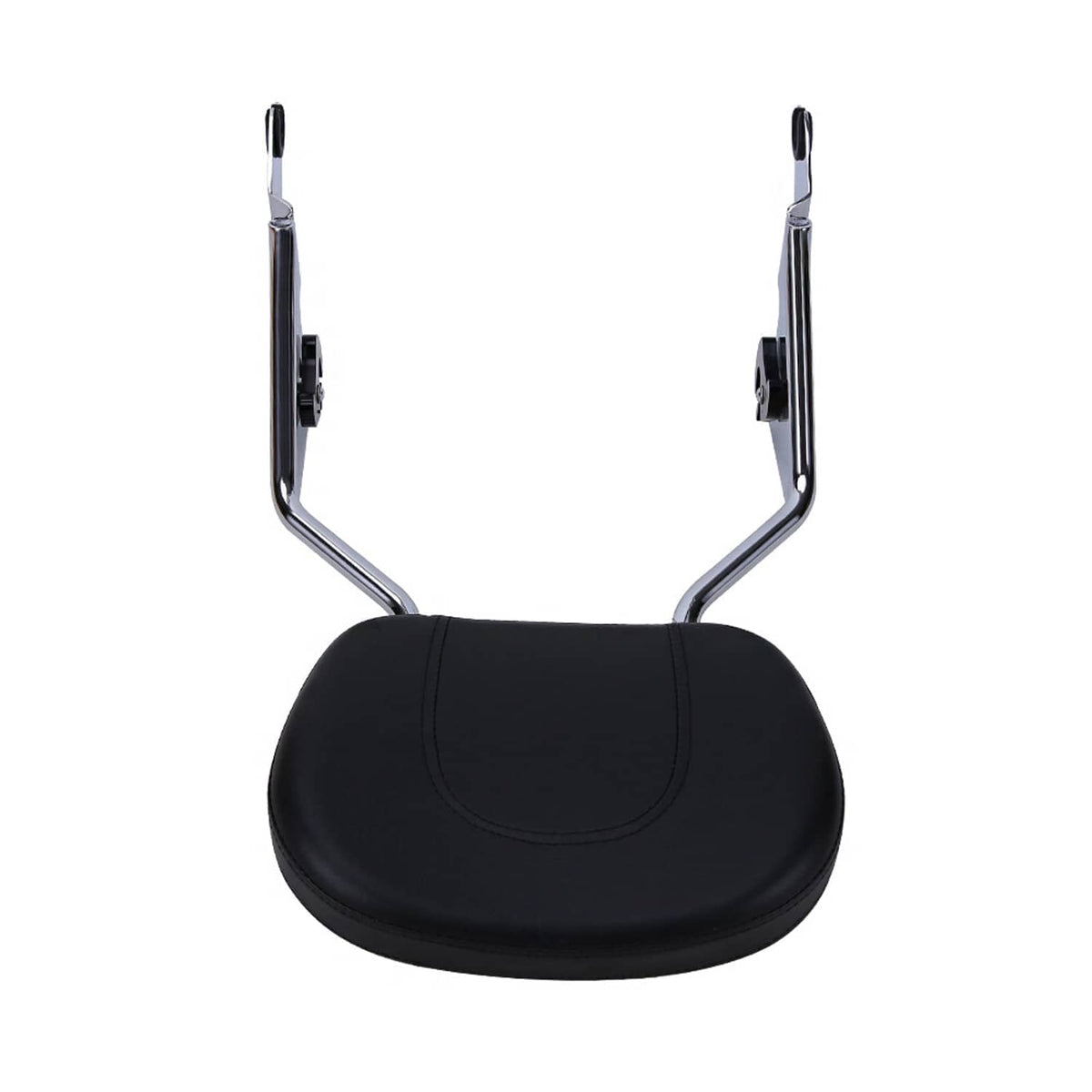 Detachable sissy bar backrest pad with black underside and chrome support legs
