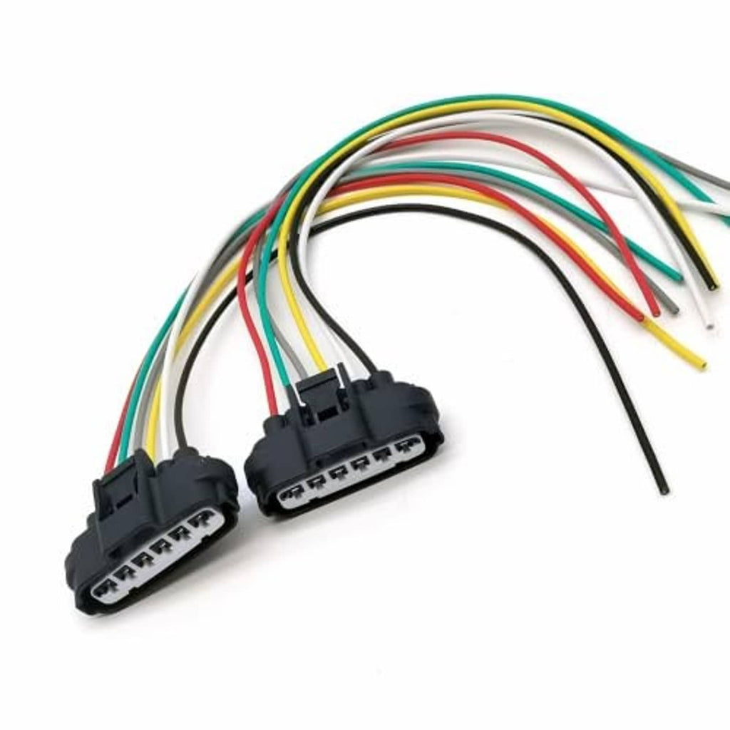 6-pin throttle pigtail wiring set with two black connectors and multicolored lead wires