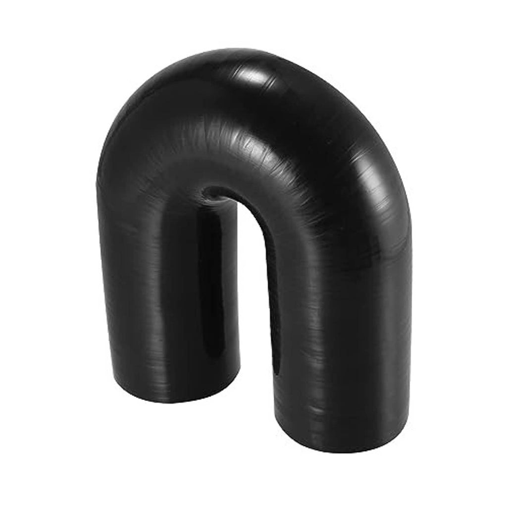 Black 180-degree silicone hose reducer, U-bend shape with two open ends.