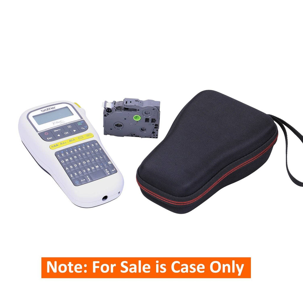 Black hard-shell label printer carrying case with molded insert and carry strap