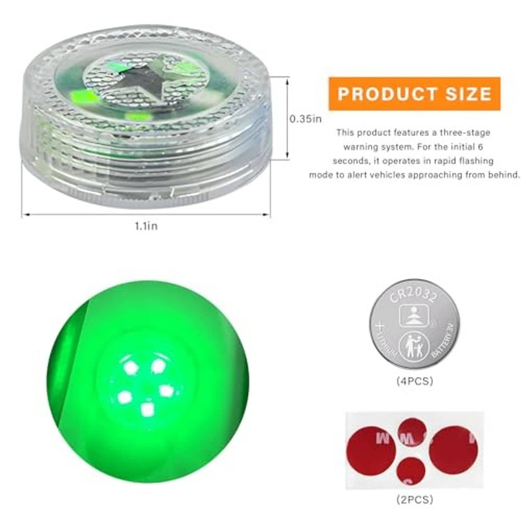 Green glowing round LED warning light in a clear dome housing