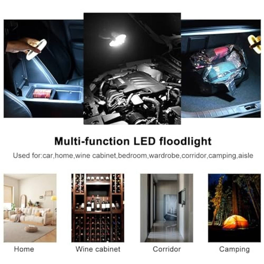 Magnetic dome LED light shown in car interior and in-use lighting scenes