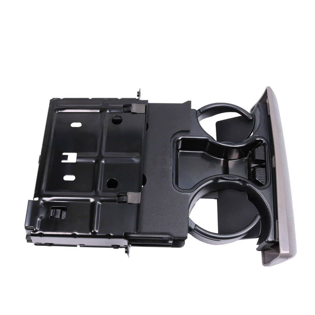 Black dashboard ashtray and cup holder insert with twin cup holders and gray side piece