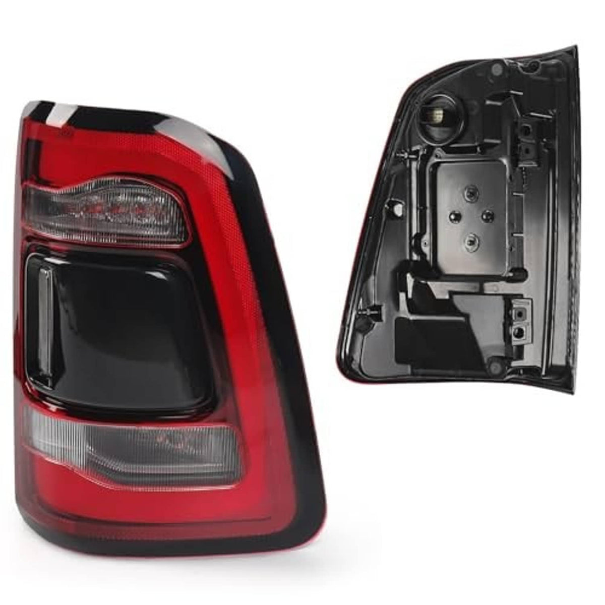 Tail light assembly pair, one red-and-black lamp and one open back housing