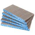 Layered cat scratch pads set with beige corrugated texture and blue pet-print band