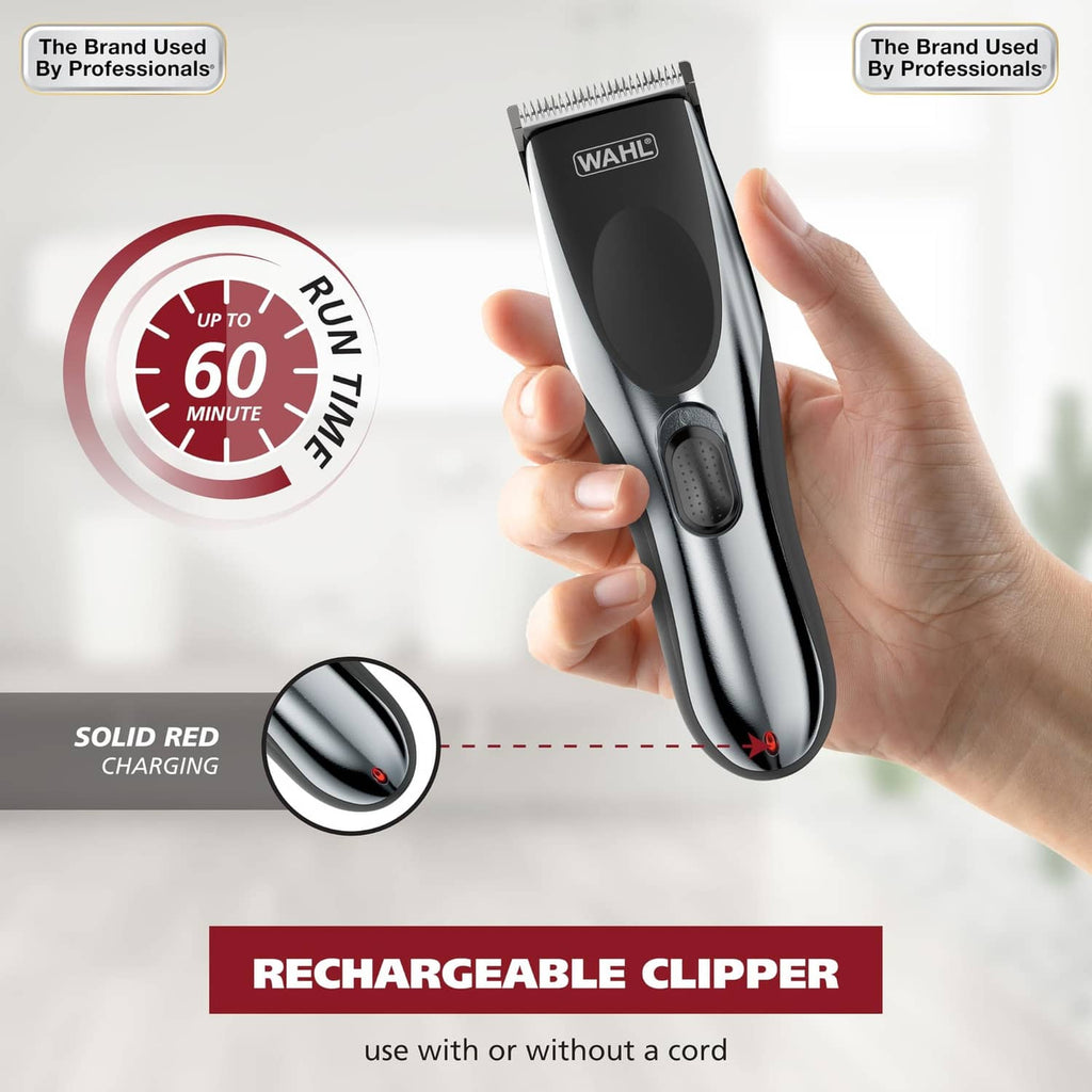 Cordless rechargeable hair clipper with up to 60-minute runtime indicator