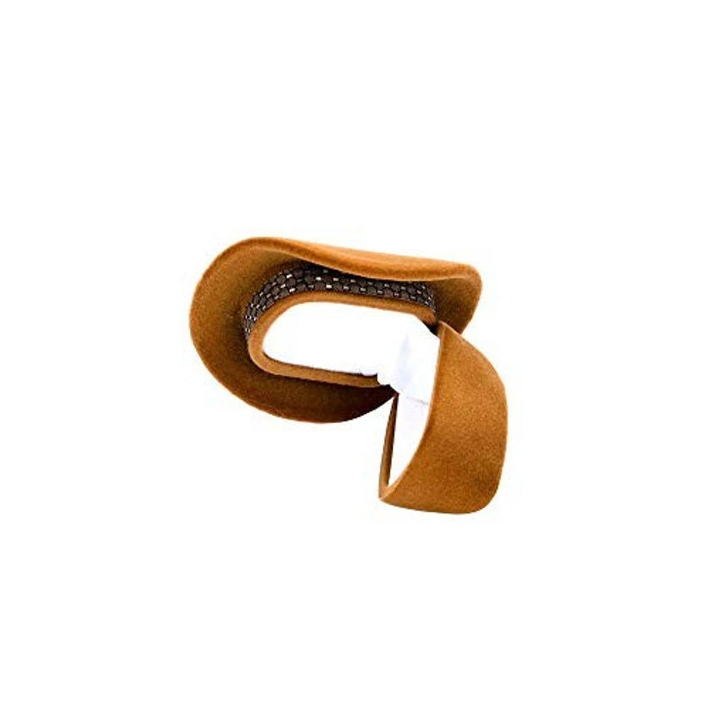 Brown velvet cowboy hat ring box, side view with open white insert