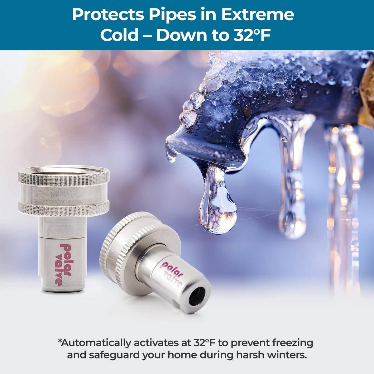 Silver freeze-proof outdoor tap valve device with white end connector