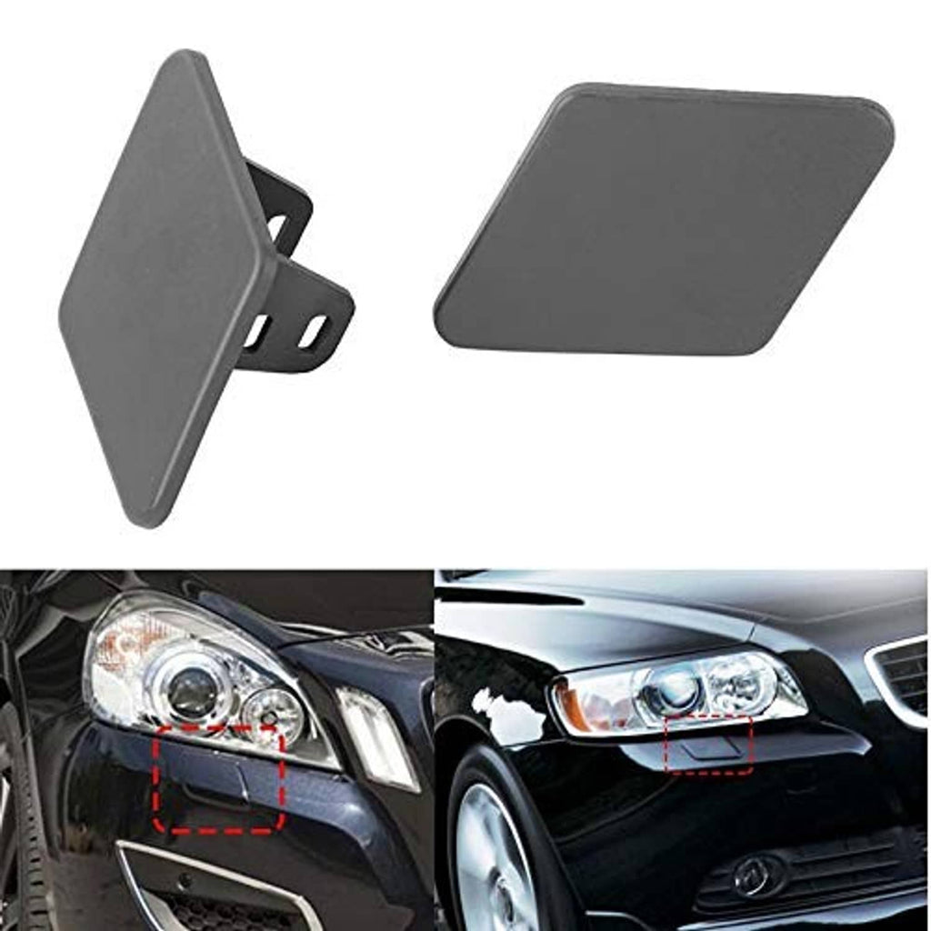 Headlight washer nozzle caps, dark gray plastic pair with left mounting tabs