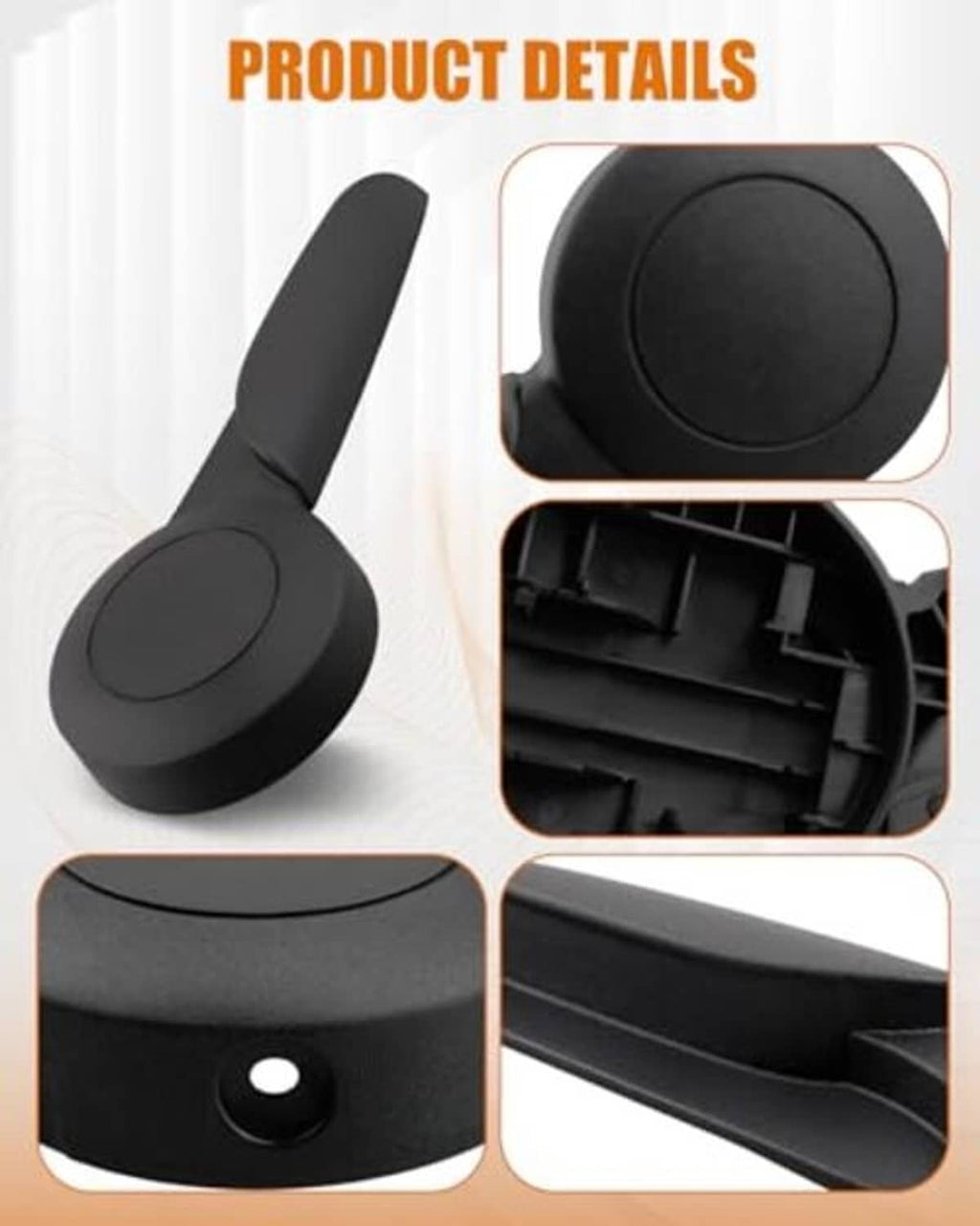 Black seat height adjustment handle with round knob end and visible inner mounting parts