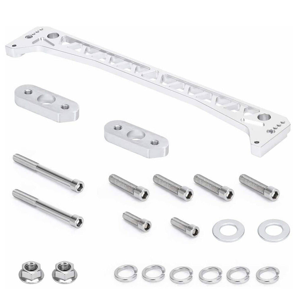 Silver billet rear brace bar with bolts, washers, and nuts hardware kit