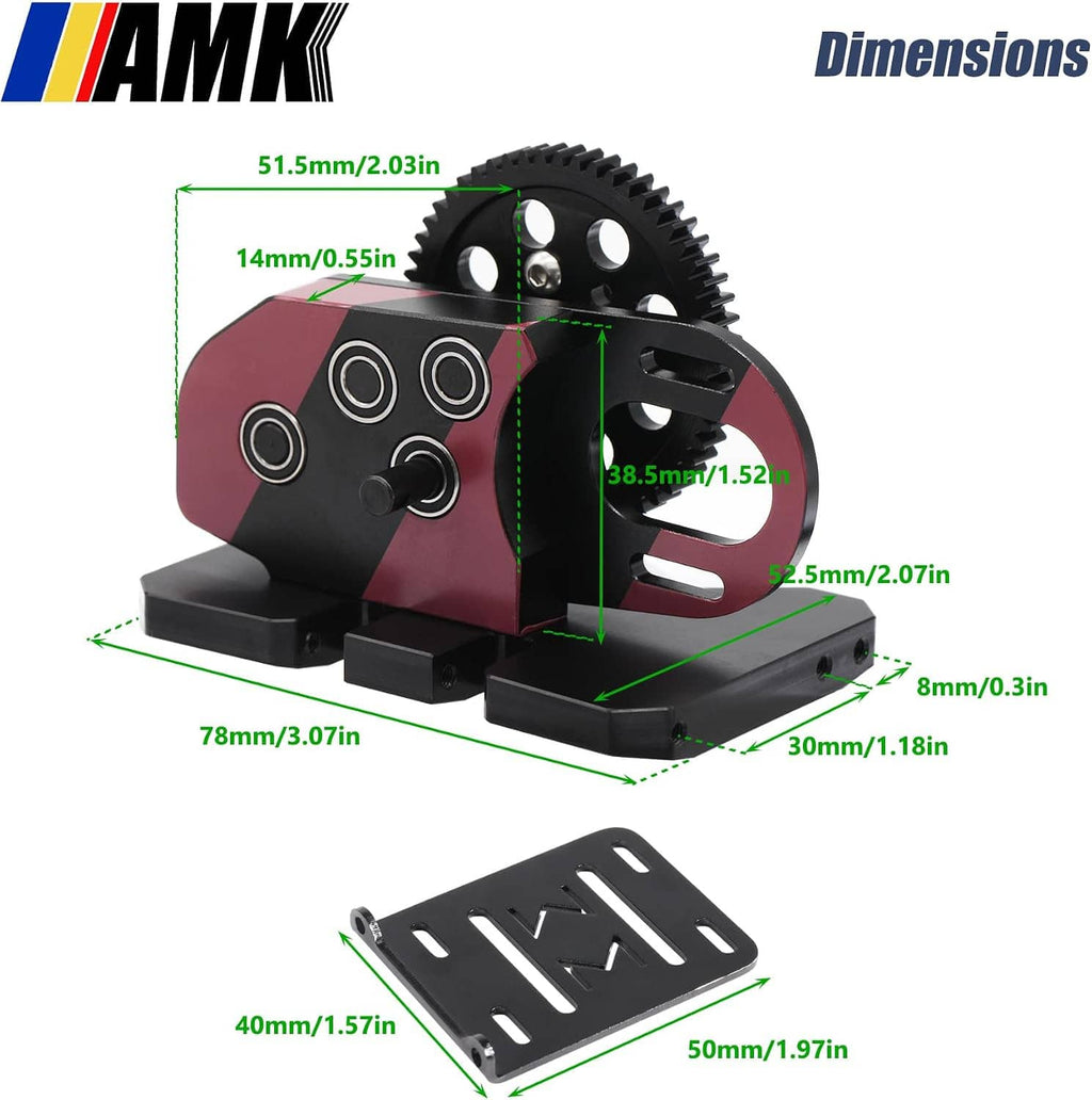 Differential gearbox with POM skid plate shown with measurement dimension lines