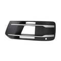 Black fog light grill cover with chrome trim bars and round mounting hole