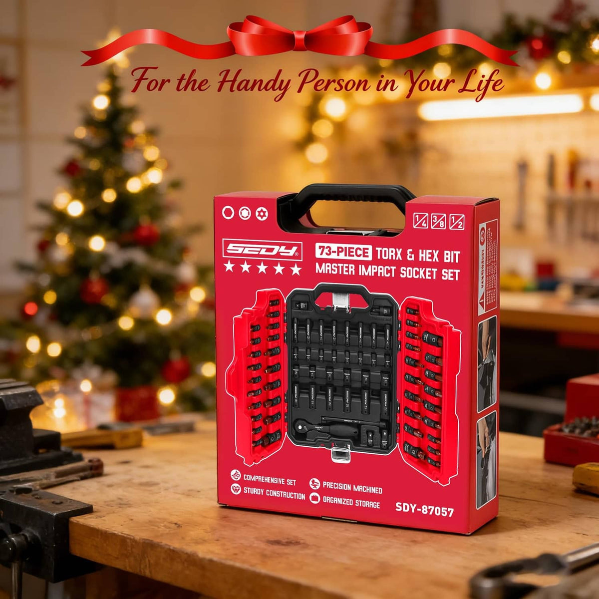 Retail box for torx and hex bit impact socket set with red and black branding