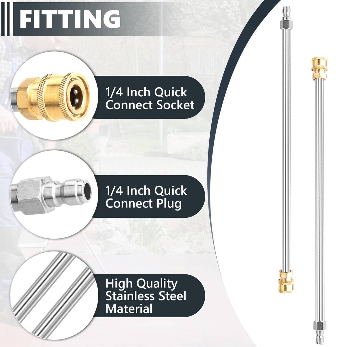 Pressure washer extension wand with 1/4 inch quick-connect socket and matching plug