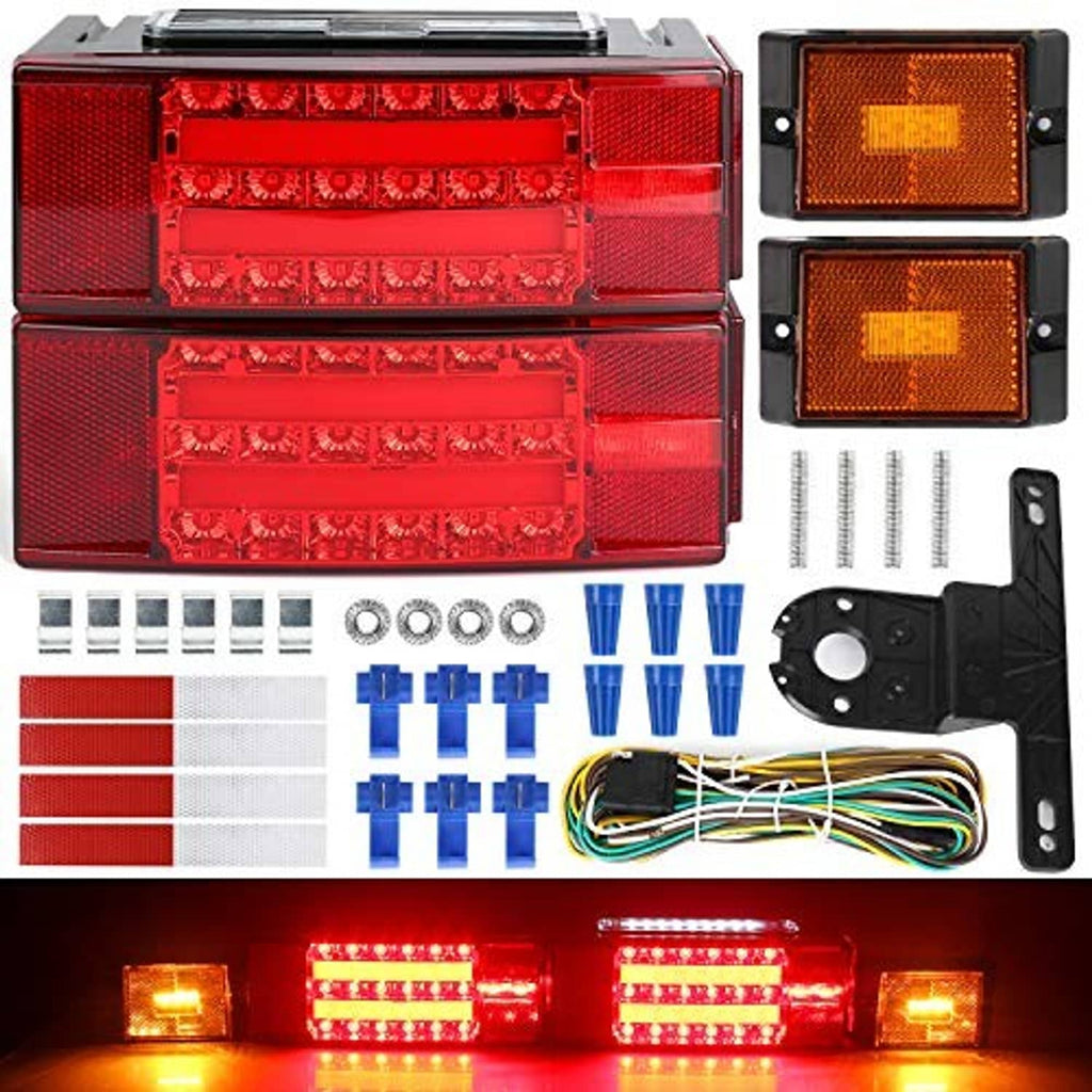 LED trailer light kit components shown with two red light bars and two amber square lights