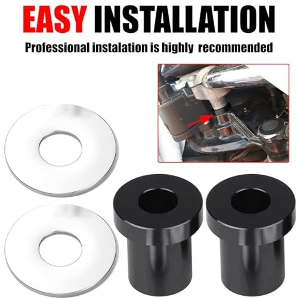 Handlebar riser bushing set with two black cylindrical bushings and two silver washers